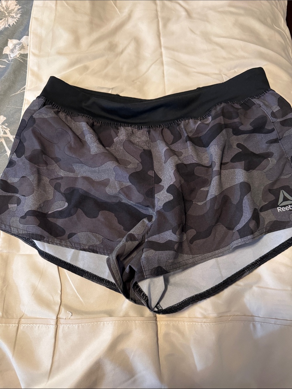 Reebok Black & Gray Camouflage Women's Athletic Shorts